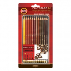 Koh-i-noor polycolor artistic pencils 12 col. Brown metal packag