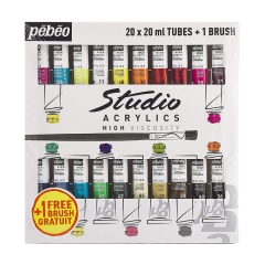 Pebeo studio zestaw farb akrylowych 20x20ml + pędzel