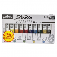 Pebeo studio zestaw farb akrylowych 10x20ml + pędzel