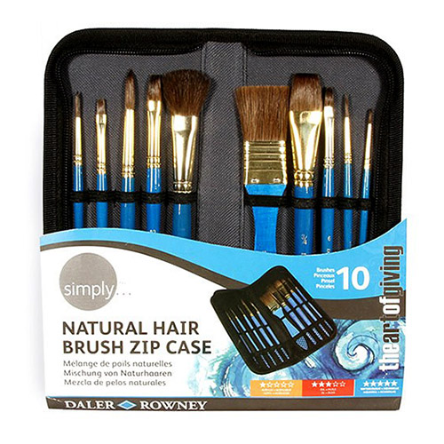 Daler Rowney Simply set of 10 natural brushes in a pencil case