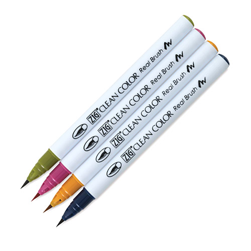 Kuretake clean color real brush deep colors set of 4 markers