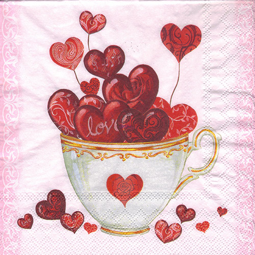 Decoupage Napkin Ambiente 22-13309325 cup of hearts