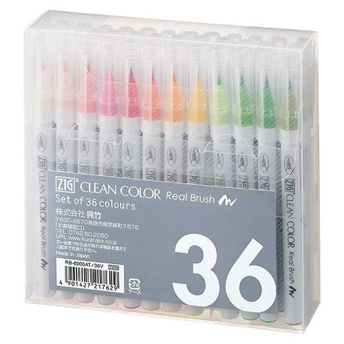 Kuretake clean color real brush zestaw 36 pisaków pędzelkowych