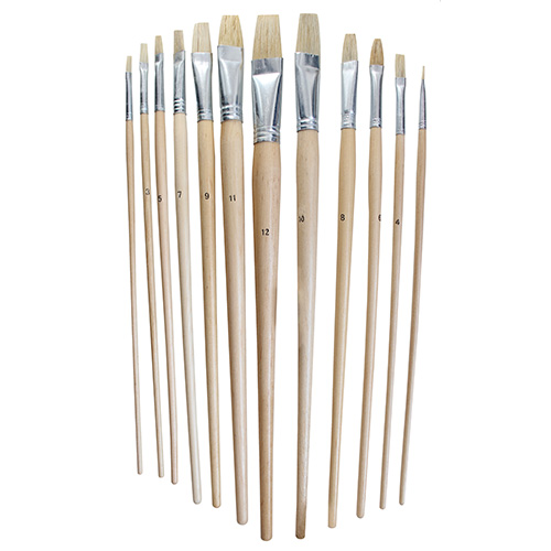Phoenix set of 12 bristle flat brushes long handle