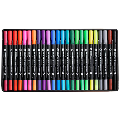 Zieler duo tip brush & fineliner set of 24 markers