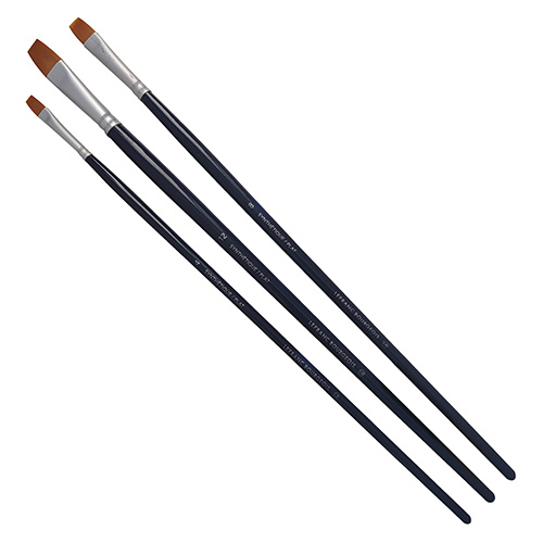L&B set of 3 synthetic flat brushes with long handle