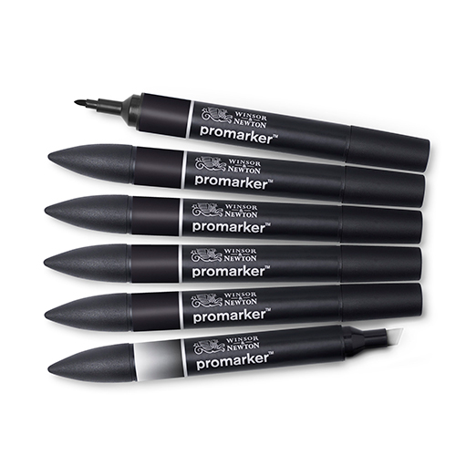 Winsor & Newton promarker black & blender set of 6 markers