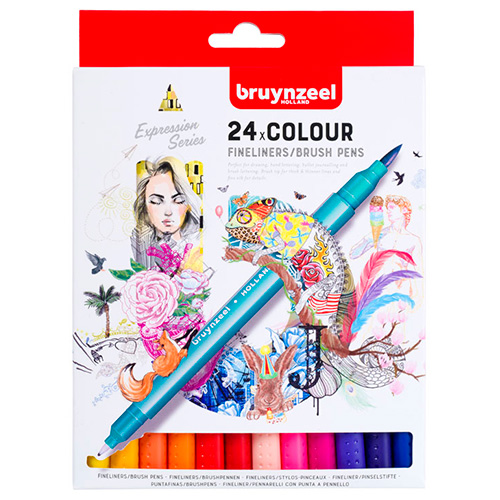 Bruynzeel fineliners brush pen zestaw 24 sztuk