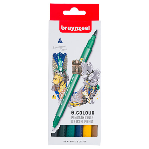 Bruynzeel fineliners brush pen new york set of 6 pieces