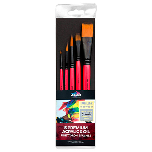 Zieler premium acrylic & oil set of 5 synthetic brushes