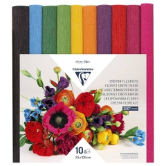 Clairefontaine krepina florist kolory podstawowe 25x100cm 10 sztuk